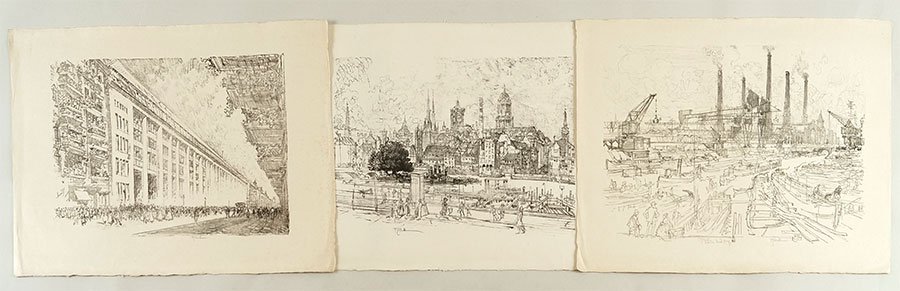 Joseph Pennell (American, 1857-1926) Three Lithographs.: Joseph Pennell (American, 1857-1926) Three Lithographs. Depicting city and industrial subjects. Each is pencil signed Largest Plate: 15.25" x 21"