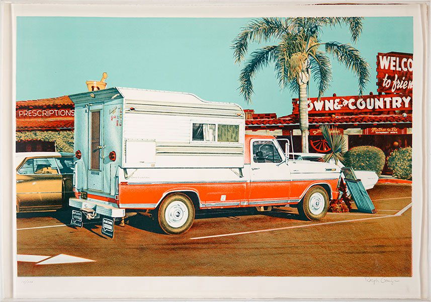 Ralph Goings (American, B. 1928) Camper.: Ralph Goings (American, B. 1928) Camper. Color lithograph on Arches paper, pencil numbered 14/300 LL and pencil signed LR. Encased in an acrylic frame Sheet: 24" x 34.5"