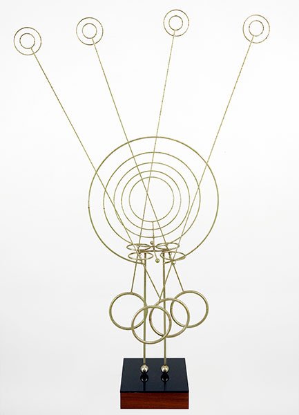 Joseph Burlini (American, B. 1937) Circles.: Joseph Burlini (American, B. 1937) Circles. Kinetic sculpture from welded steel, signed and dated 1975 on the base Height: 46.5"