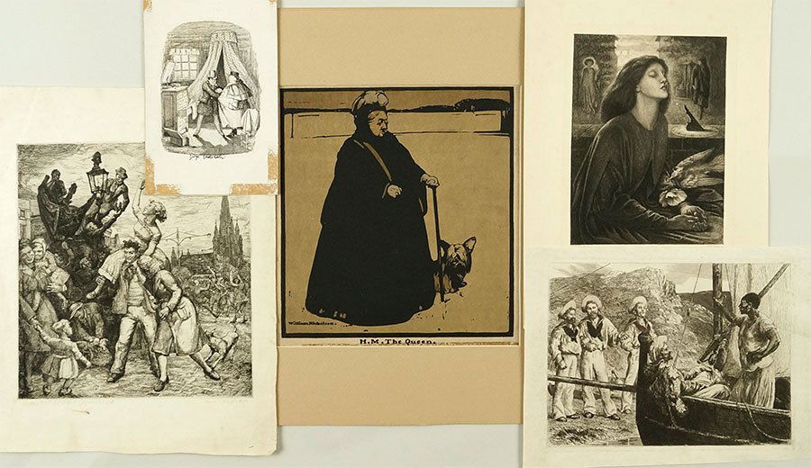 William Nicholson (British, 1872-1949) Queen Victoria.: William Nicholson (British, 1872-1949) Queen Victoria. Color lithograph. Together with over ten signed and unsigned figurative etchings Queen Victoria Plate: 10" x 9"
