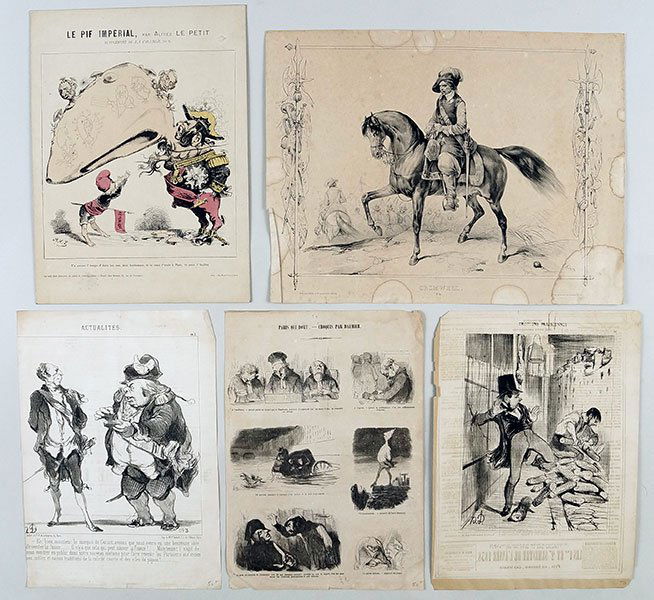 Honore Daumier (French, 1808-1879) Three Lithographs.: Honore Daumier (French, 1808-1879) Three Lithographs. Together with a collection of French woodcut engravings and lithographs Approximate: 11" x 7.5"