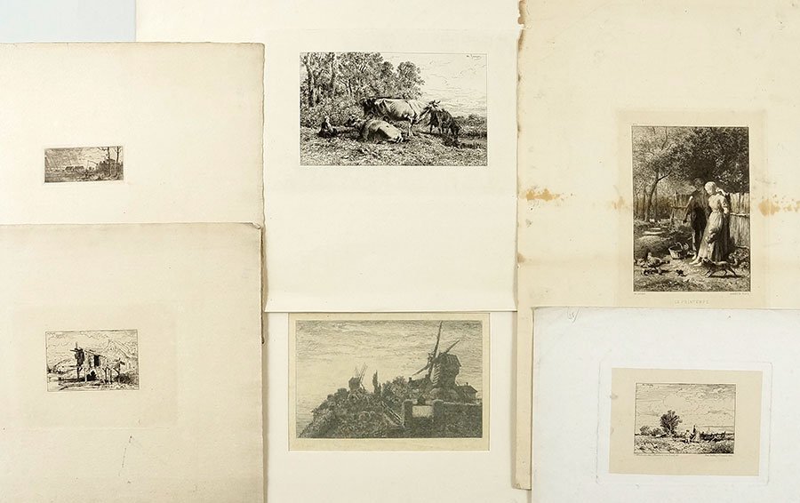 Charles Jacque (French, 1813-1894) Six Etchings.: Charles Jacque (French, 1813-1894) Six Etchings. Depicting landscapes and figures Largest Plate: 6.25" x 9.5"