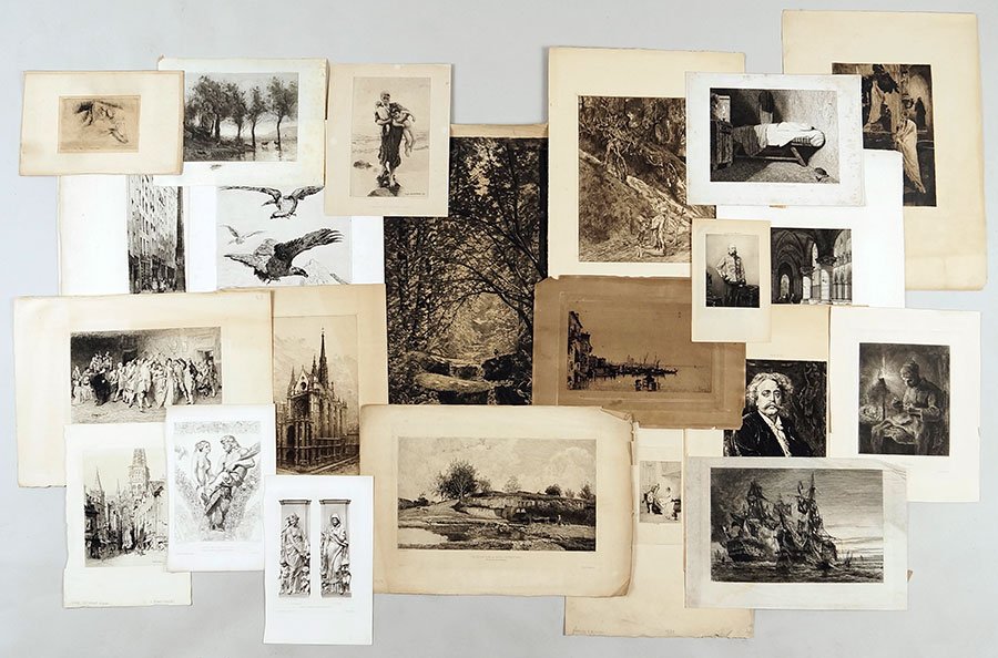 A Collection Of 19th Century French Etchings.: A Collection Of 19th Century French Etchings. Comprising over thirty prints by various artists including Lalanne, Appian, Longueville, Delauney, Ballin, and others Largest Sheet: 24.5" x 17"