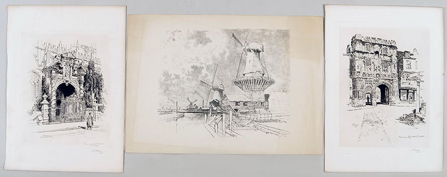 Joseph Pennell (American, 1857-1926) Windmills.: Joseph Pennell (American, 1857-1926) Windmills. Lithograph on paper. Together with seven prints by or after Pennell Plate: 9" x 10.5"