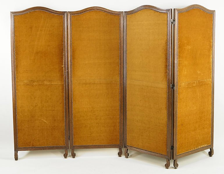 A Velvet Upholstered Four-Panel Screen. (1 of 1)