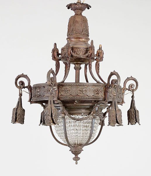 A Patinated Bronze and Crystal Hanging Fixture. (1 of 1)