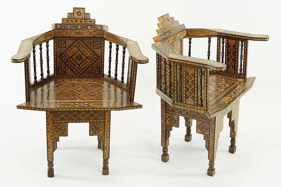 Pair of Inlaid Moroccan Arm Chairs. (1 of 2)
