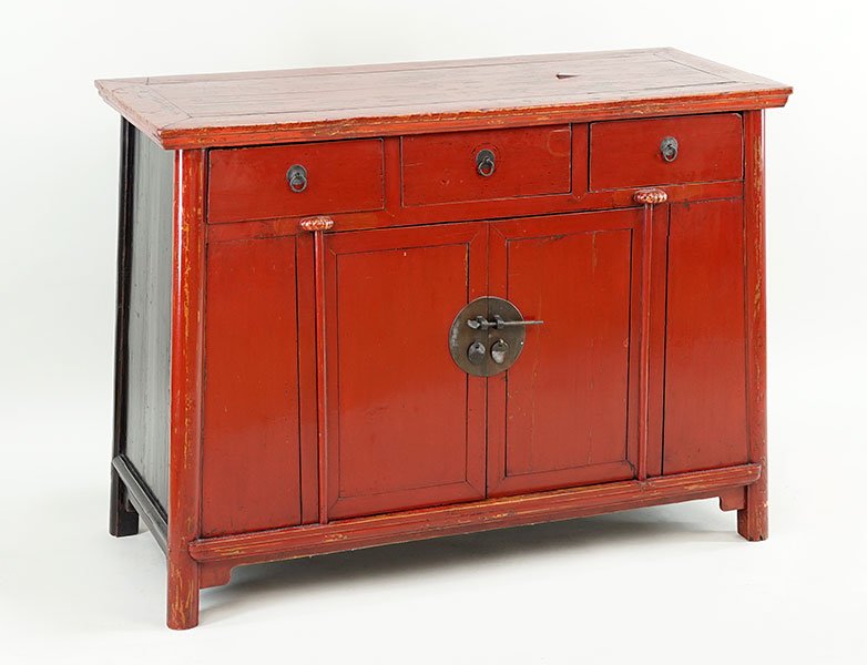 A Chinese Red Lacquered Two-Door Cabinet. (1 of 1)
