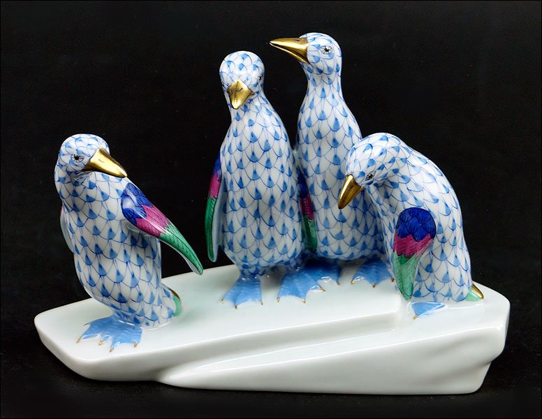 A Herend Hungary Porcelain Penguin Figural Group. (1 of 1)