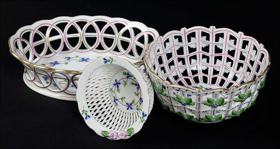 Three Herend Porcelain Reticulated Porcelain Bowls. (1 of 2)