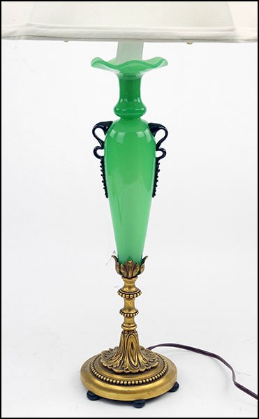 A Steuben Jade Green Glass and Gilt Bronze Table Lamp. (1 of 2)