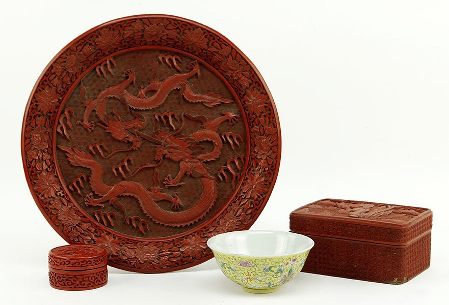 Two Chinese Cinnabar Boxes. (1 of 5)