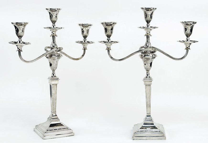 A Pair of English Silverplate Three-Light Candelabra. (1 of 2)