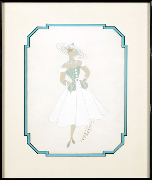 Romain de Tirtoff Erte (Russian/French,1892-1990) Nilla: Romain de Tirtoff Erte (Russian/French,1892-1990) Nilla Pizzi. Gouache, signed LR Sight: 12" x 9" Frame: 20" 17"