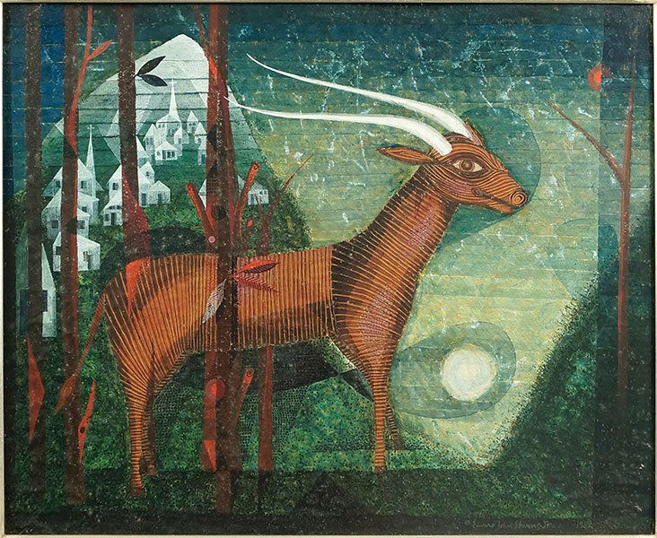 Edward John Stevens Jr (American, 1923-1988) Antelope.: Edward John Stevens Jr (American, 1923-1988) Antelope. Watercolor on paper. Signed and dated 1952 LR Sight: 17.5" x 21.5" Frame: 27.5" x 31.5"