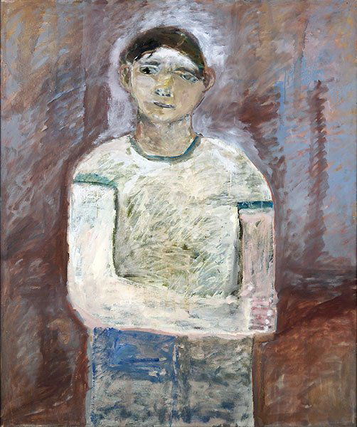 Gandy Brodie (American, 1925-1975) Boy With Broken Arm.: Gandy Brodie (American, 1925-1975) Boy With Broken Arm. Oil on masonite. Bearing Carnegie Institute label en verso Total: 49" x 41"