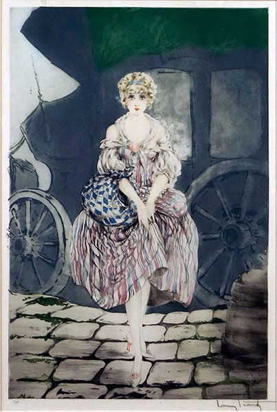Louis Icart (1888-1950) Manon.: Louis Icart (1888-1950) Manon. Color drypoint and aquatint. Pencil signed LR and numbered 174 Sight: 20" x 13.5" Frame: 31" x 23"