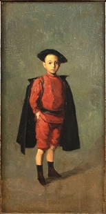 After Wilhelm Leibl (German, 1844-1900) Boy In A Cape.: After Wilhelm Leibl (German, 1844-1900) Boy In A Cape. Oil on canvas Canvas: 27.75" x 13.75" Frame: 34.5" x 21"