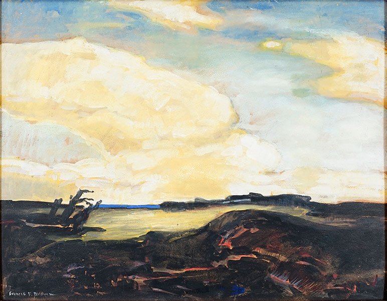 Francis F. Brown (American, 1891-1971) Landscape.: Francis F. Brown (American, 1891-1971) Landscape. Tempera on board, signed LL, bearing an ink stamp en verso reading 'Estate of Francis F. Brown 1891-1971' Board: 22" x 28" Frame: 25.5" x 31.5"