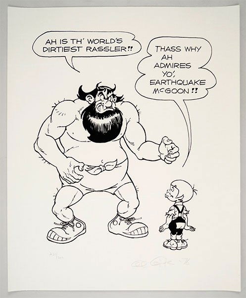 Al Capp (American, 1909-1979) Earthquake McGoon.: Al Capp (American, 1909-1979) Earthquake McGoon. Serigraph on linen paper, pencil numbered 231/300 LL and pencil signed and dated '76 LR Sheet: 29.75" x 24"