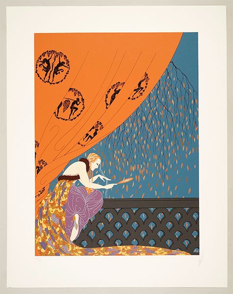 Romain de Tirtoff 'Erte' (Russian/French, 1892-1990): Romain de Tirtoff 'Erte' (Russian/French, 1892-1990) Automne. Color serigraph, pencil numbered 270/300 LL and pencil signed LR. Dated to 1979 Sight: 24" x 17.5" Sheet: 30.5" x 23.5"