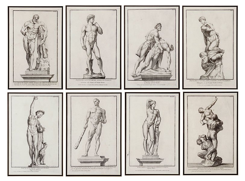 Giovanni Carlo Rossi (Italian, 1775-1849) A Suite of: Giovanni Carlo Rossi (Italian, 1775-1849) A Suite of Engravings. Comprising eight copper engravings depicting Italian nude sculpture Sight: 14" x 9"