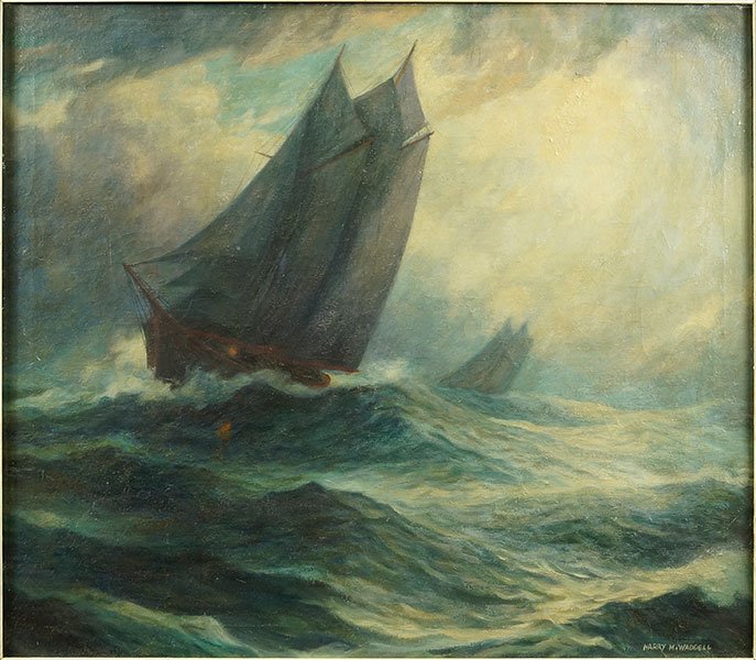 Harry Mann Waddell (American, 1876-1956) Stormy Seas.: Harry Mann Waddell (American, 1876-1956) Stormy Seas. Oil on canvas. Signed LR Canvas: 28" x 32" Frame: 31" x 35"