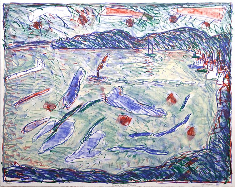 Abbott Pattison (American, 1916-1999) Bayscape: Winter.: Abbott Pattison (American, 1916-1999) Bayscape: Winter. Color lithograph, pencil numbered III/XV LL, titled lower center, and pencil signed LR Sheet: 22.5" x 27.5"