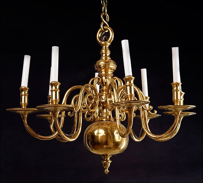 A Dutch Baroque Eight-Light Brass Chandelier. (1 of 1)