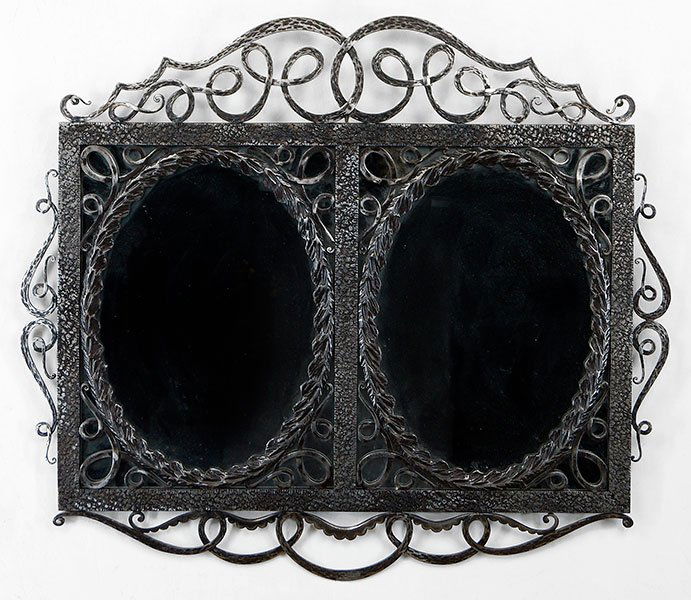 A French Hand Wrought Iron Double Mirror. (1 of 1)