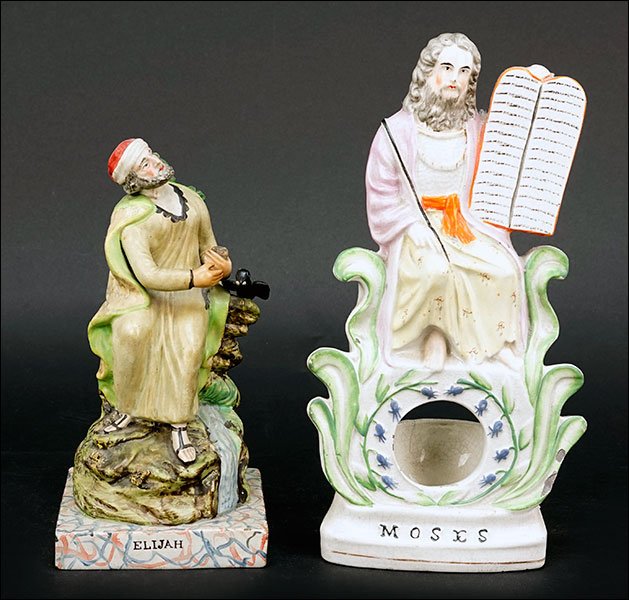 Two Staffordshire Figures.: Two Staffordshire Figures. Comprising Elijah and a Moses watch stand Moses: 12"