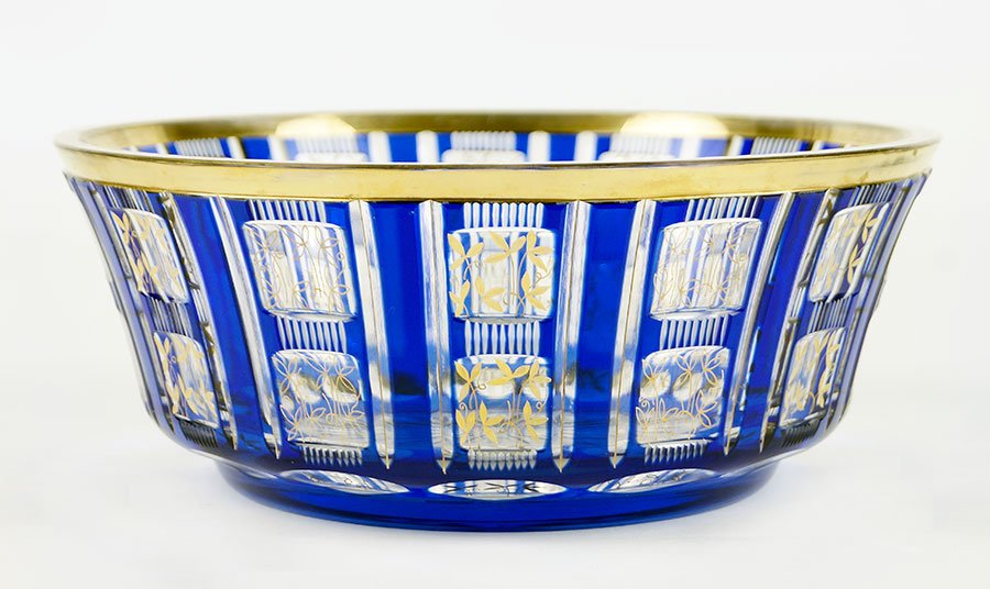 A Moser Cobalt Cut-to-Clear Crystal Bowl. (1 of 1)