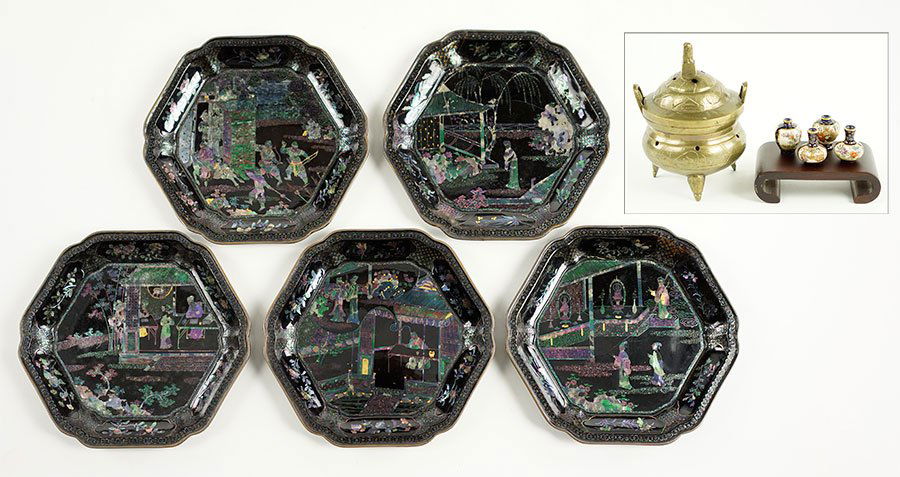 A Set of Five Chinese Black Lacquered Plates. (1 of 5)