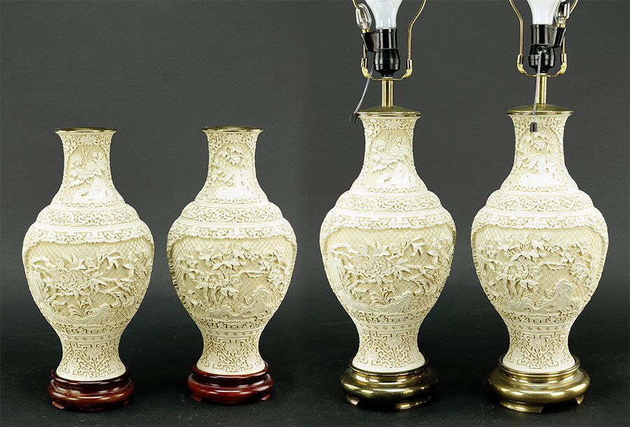 A Pair of White Cinnabar Table Lamps. (1 of 1)