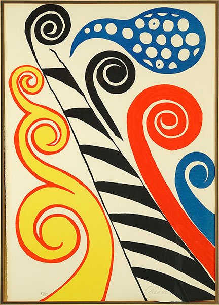 Alexander Calder (American, 1898-1976) Fiesta.: Alexander Calder (American, 1898-1976) Fiesta. Color lithograph, pencil numbered 77/99 LL and pencil signed LR. Bearing a Certificate of Authenticity from The Israeli Commemorative Society en verso Si