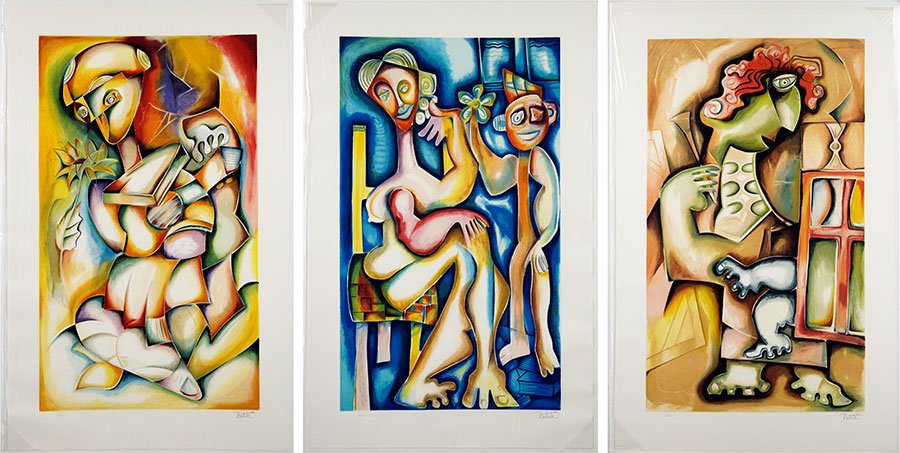 Alexandra Nechita (Romanian, B. 1985) Ladder of Giving: Alexandra Nechita (Romanian, B. 1985) Ladder of Giving Suite. Three color lithographs titled 'Ladder of Giving', 'Maestro in the Studio', and 'Vogue'. All pencil numbered 39/199 LL and pencil signed a