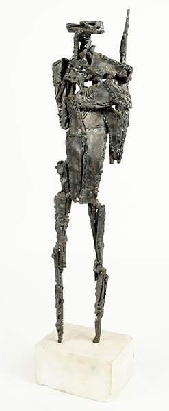 Attributed to Abbott Pattison (American, 1916-1999): Attributed to Abbott Pattison (American, 1916-1999) Standing Figure. Welded steel sculpture, unsigned, set on a marble base Height with base: 26.5"
