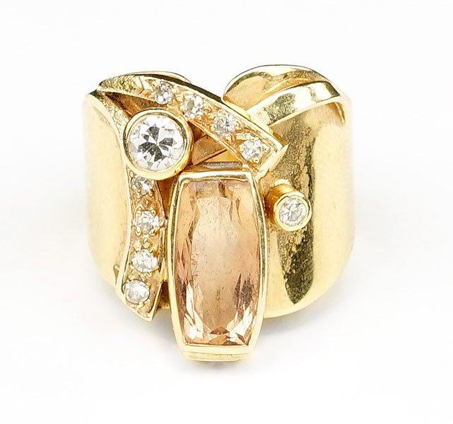 A Topaz, Diamond, and 14 Karat Yellow Gold Ring. (1 of 2)