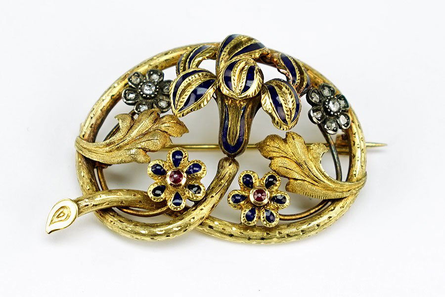 A French Diamond, Ruby, Enamel, And 14 Karat Yellow (1 of 1)