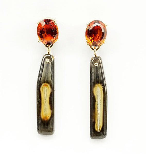 A Pair of Madeira Citrine and Agate Drop Earrings. (1 of 1)