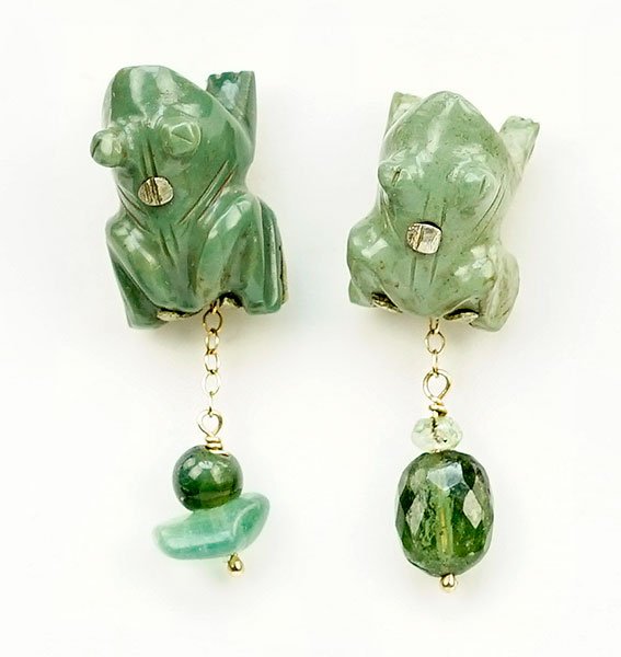 A Pair of Carved Jade Frog Form Earrings. (1 of 1)