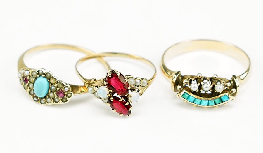 A Victorian Ruby, Turquoise, Seed Pearl, And 10 Karat (1 of 1)