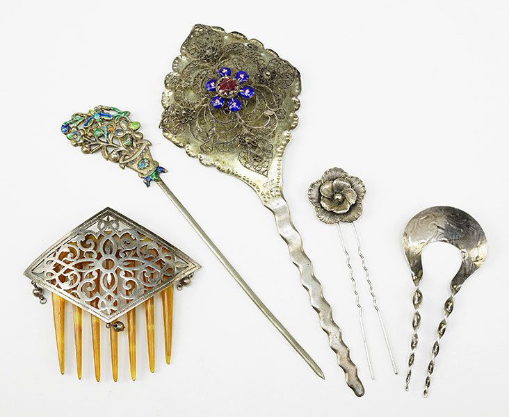 Two Chinese Silver And Enamel Hair Ornaments. (1 of 1)
