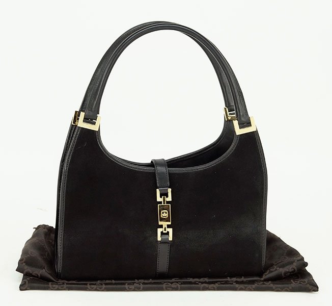 A Gucci Black Suede and Leather Handbag. (1 of 1)