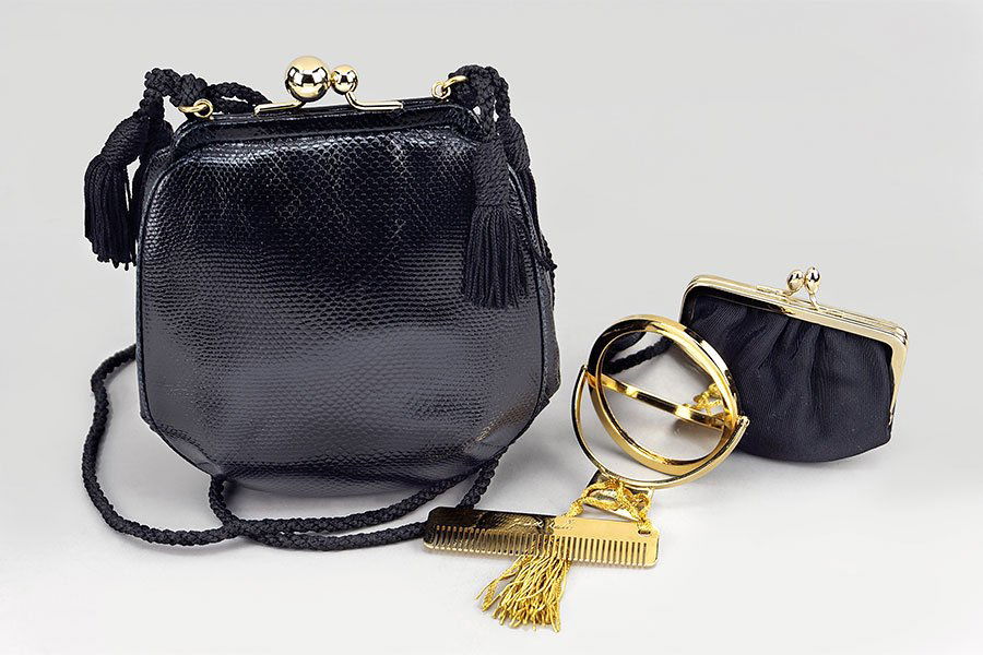 A Judith Leiber Black Lizard Skin Shoulder Bag. (1 of 1)