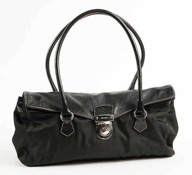 A Prada Black Nylon And Leather Shoulder Bag. (1 of 1)