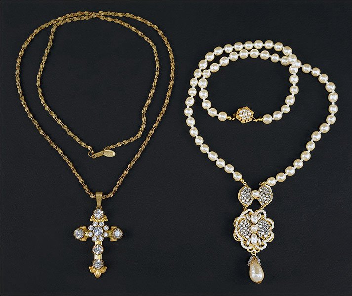 A Miriam Haskell Faux Pearl And Rhinestone Drop (1 of 1)