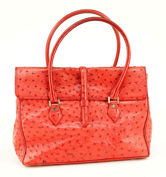 A Brooks Brothers Red Ostrich Leather Handbag. (1 of 2)