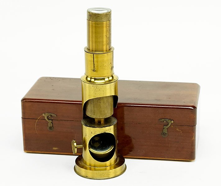 A B. Pike & Sons Brass Miniature Drum Microscope. (1 of 1)