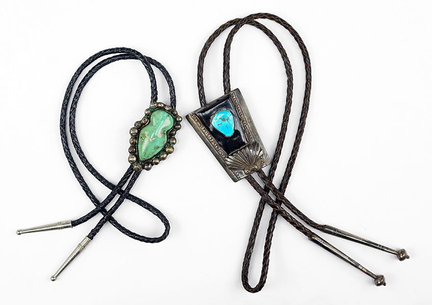 A Ray Bennett Turquoise And Silver Bolo. (1 of 2)